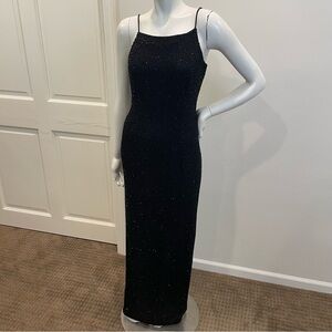 JUMP Vintage 90s Y2K Black Beaded Slip Dress Formal Gown Prom Dress
